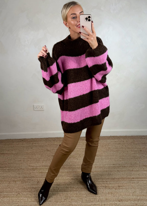 Striped Kurt grunge knit - chocolate/pink-The Style Attic