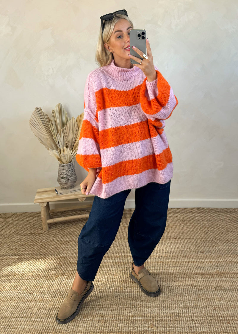 Striped Kurt grunge knit - orange/pink-The Style Attic