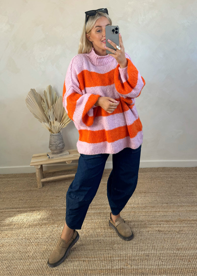 Striped Kurt grunge knit - orange/pink-The Style Attic