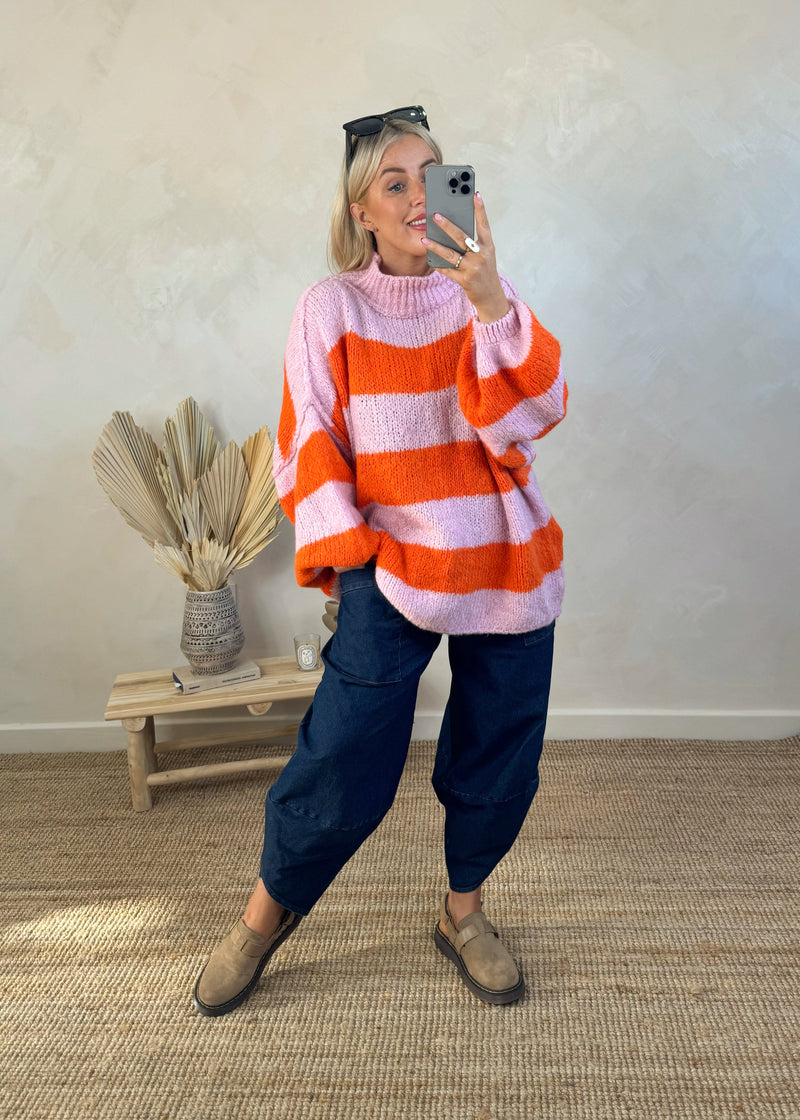 Striped Kurt grunge knit - orange/pink-The Style Attic