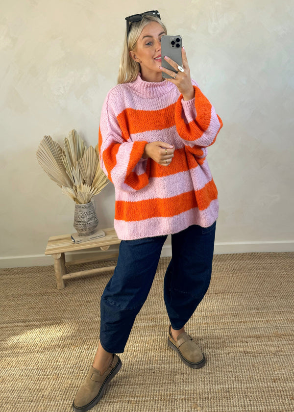 Striped Kurt grunge knit - orange/pink-The Style Attic