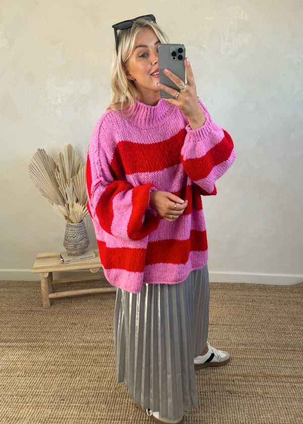 Striped Kurt grunge knit - red/pink-The Style Attic