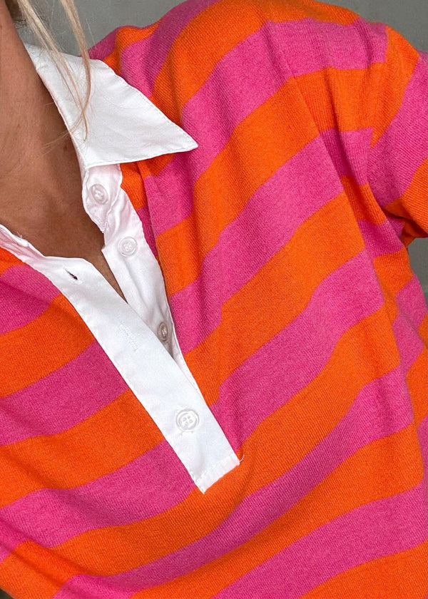 Striped cotton rugby polo - pink/orange-The Style Attic