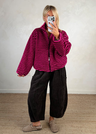 Striped fleece - Merlot-The Style Attic