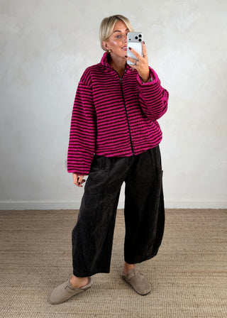 Striped fleece - Merlot-The Style Attic