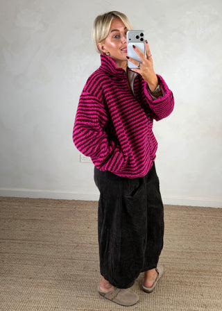 Striped fleece - Merlot-The Style Attic