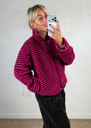 Striped fleece - Merlot-The Style Attic