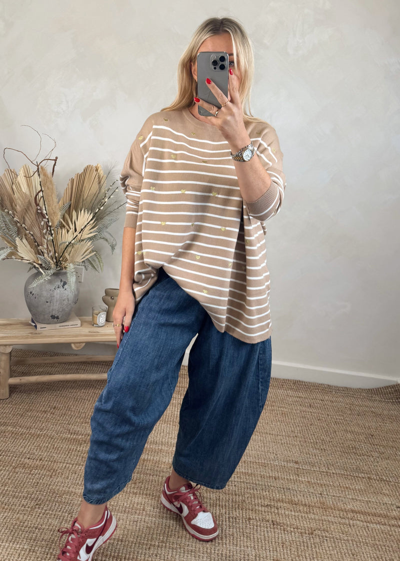 Striped heart knit - camel-The Style Attic