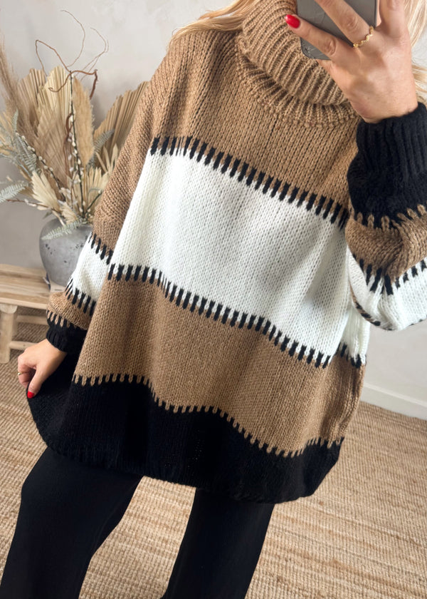 Striped stitch knit - camel-The Style Attic