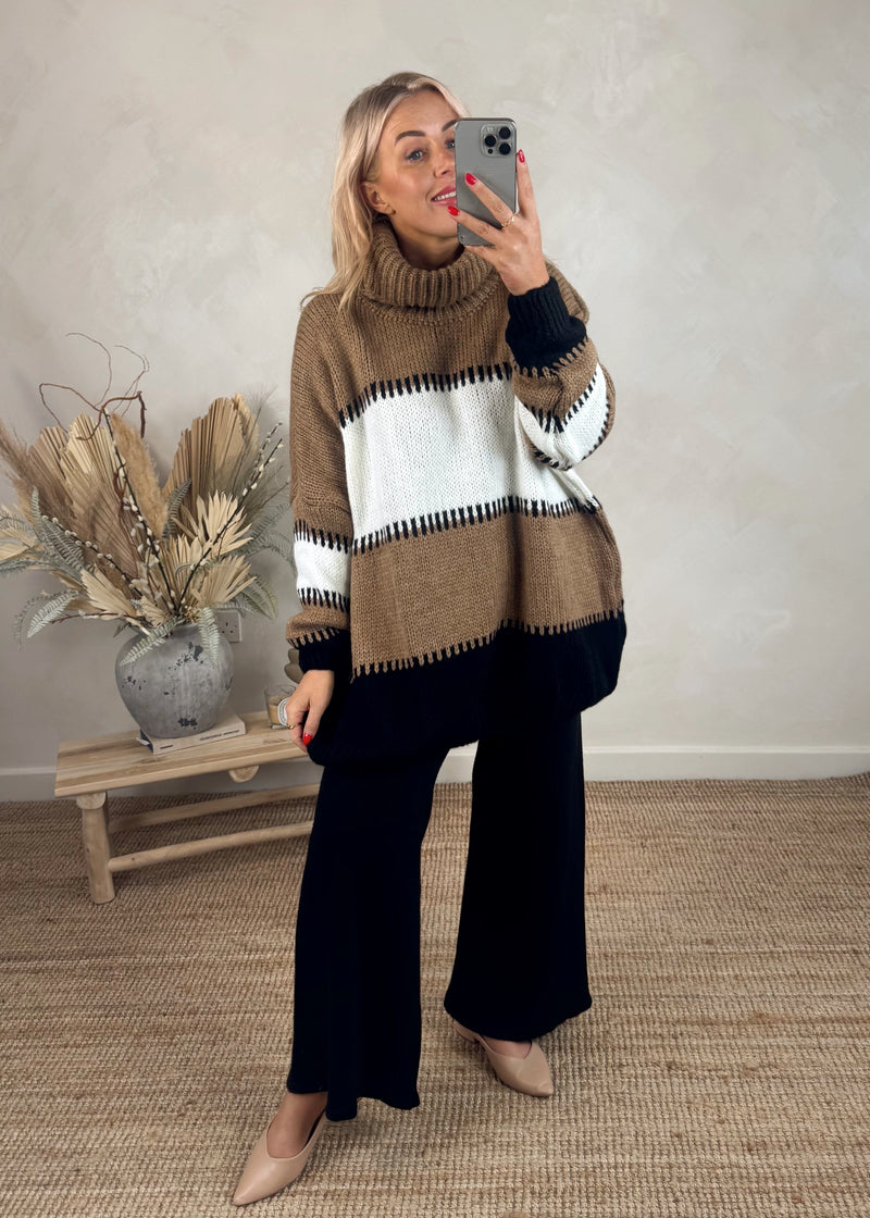 Striped stitch knit - camel-The Style Attic