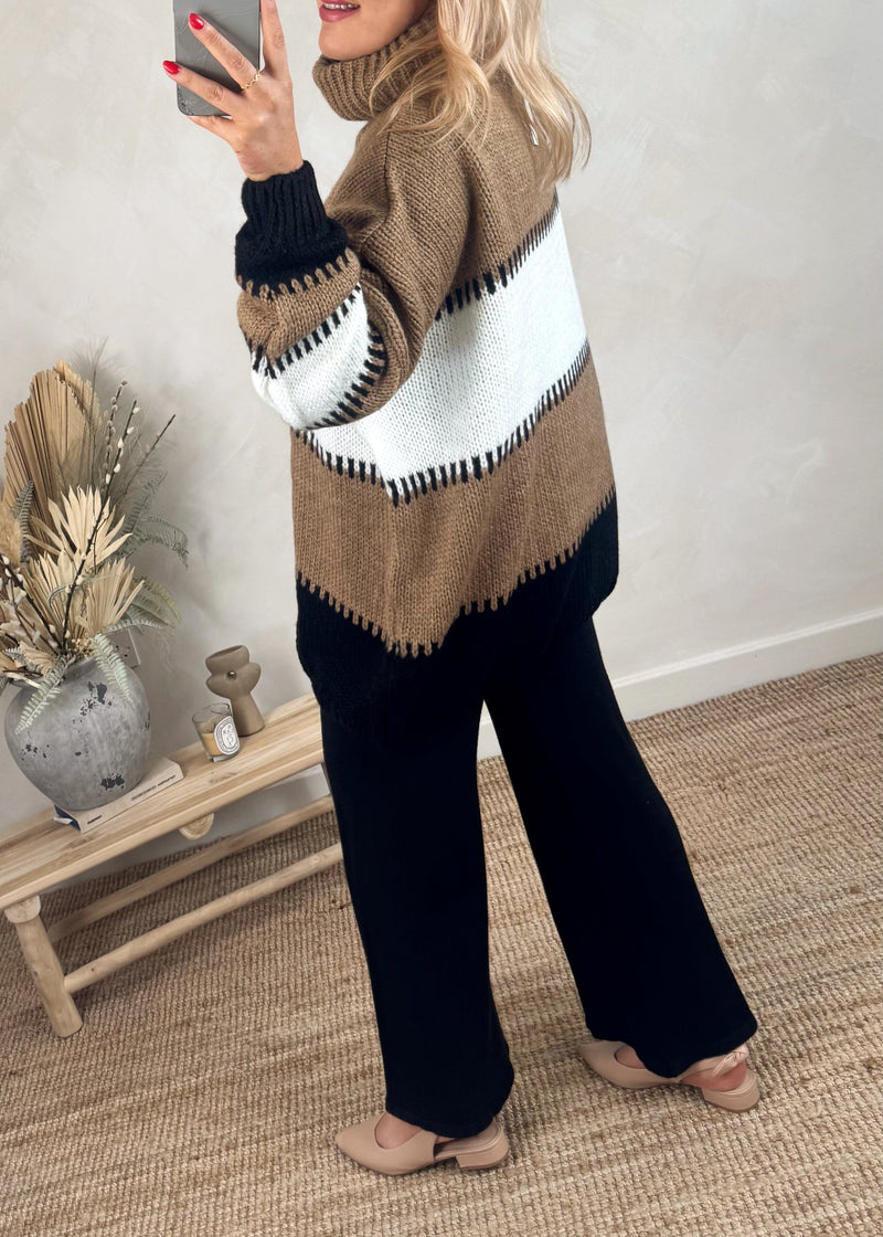 Striped stitch knit - camel-The Style Attic