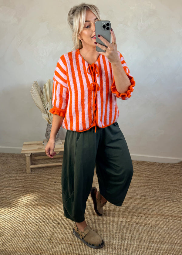 Striped tie front knit - orange-The Style Attic