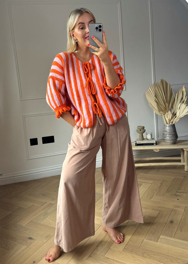 Striped tie front knit - orange-The Style Attic