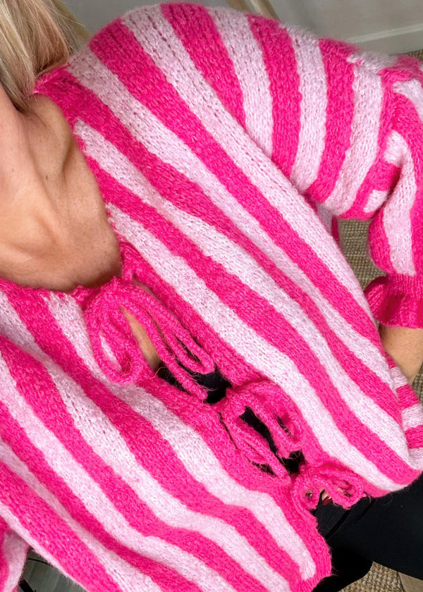 Striped tie front knit - pink-The Style Attic