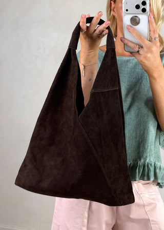 Suede bucket bag - Chocolate-The Style Attic