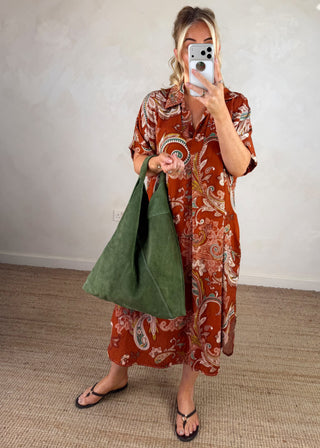 Suede bucket bag - Dark green-The Style Attic