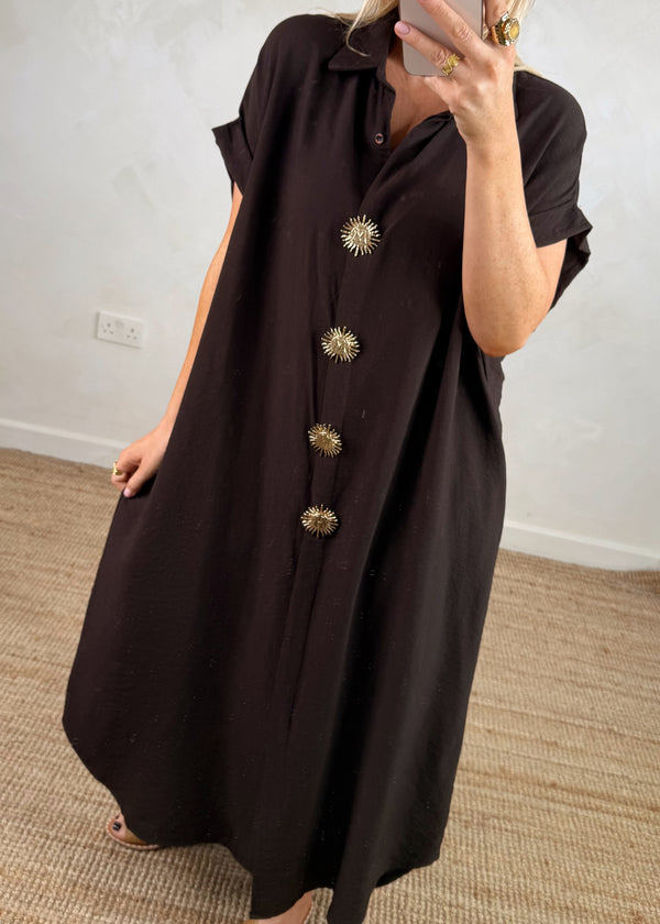 Sun brooch shirt dress - chocolate-The Style Attic