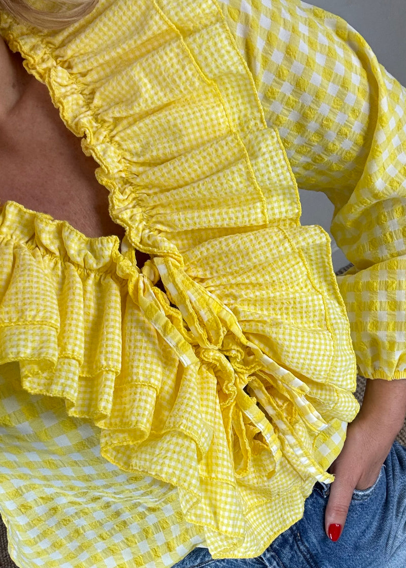 Swifty gingham blouse - lemon-The Style Attic