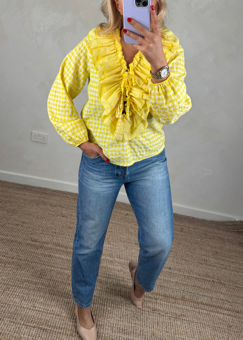 Swifty gingham blouse - lemon-The Style Attic