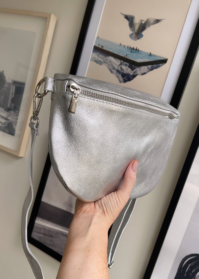 Syd II leather sling bag - Silver-The Style Attic