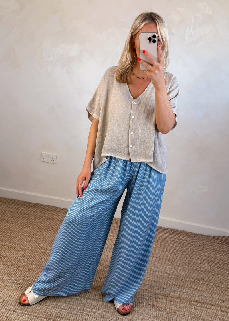 Sylvie linen blend button top - bone-The Style Attic