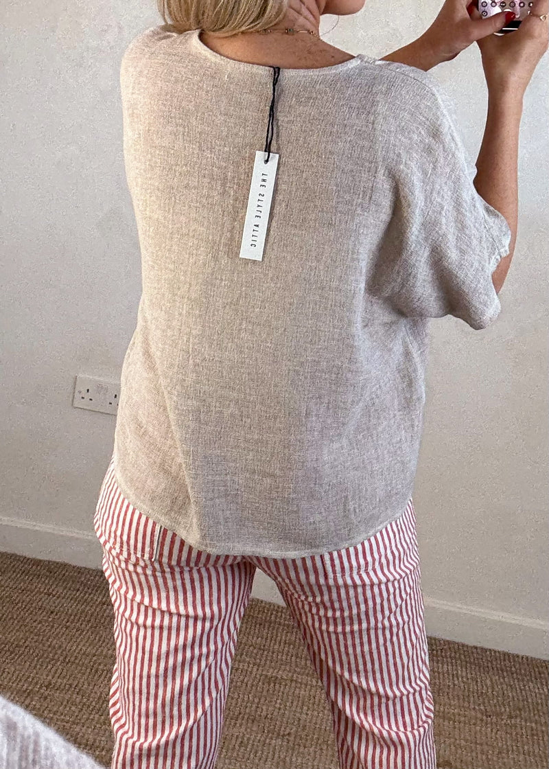 Sylvie linen blend button top - bone-The Style Attic