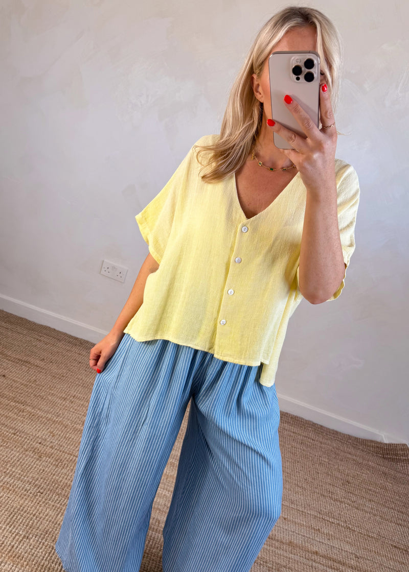 Sylvie linen blend button top - lemon-The Style Attic