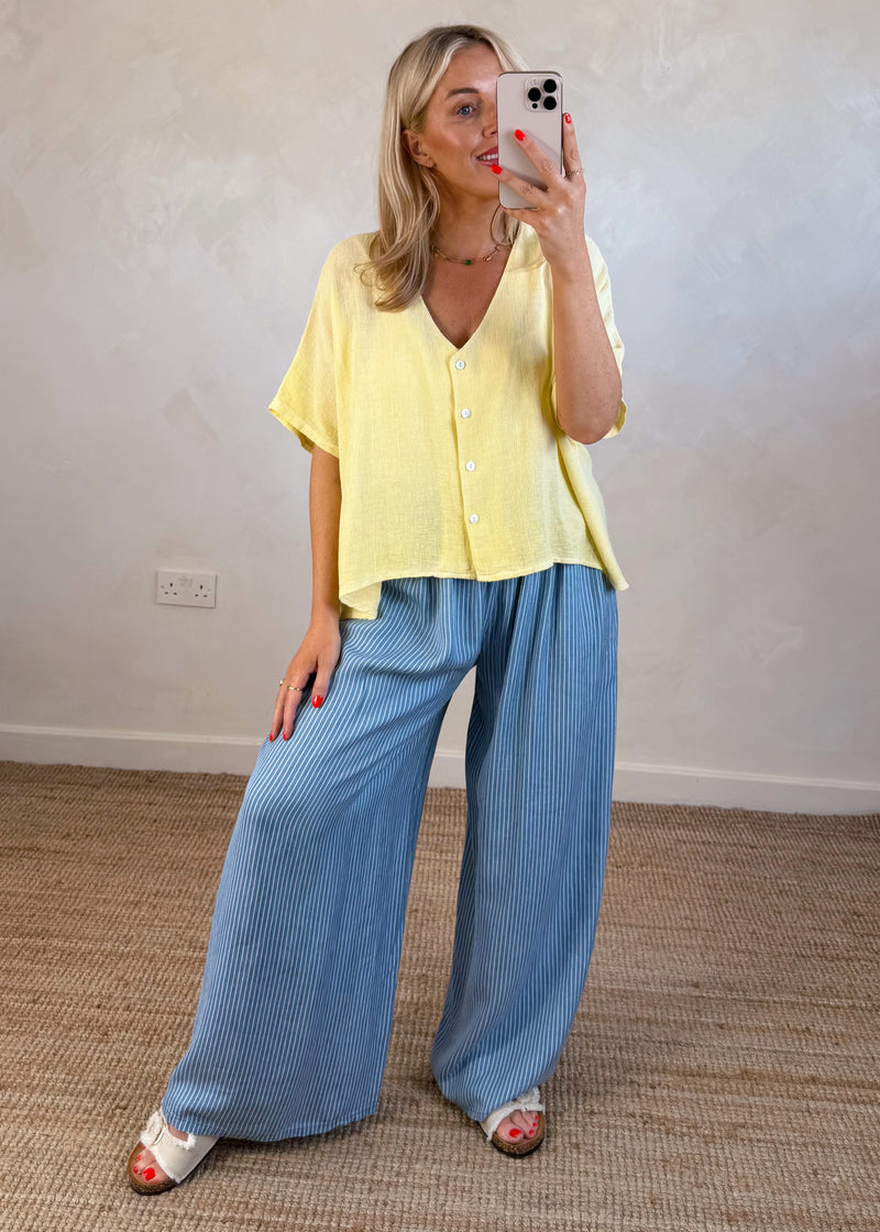 Sylvie linen blend button top - lemon-The Style Attic