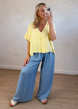 Sylvie linen blend button top - lemon-The Style Attic