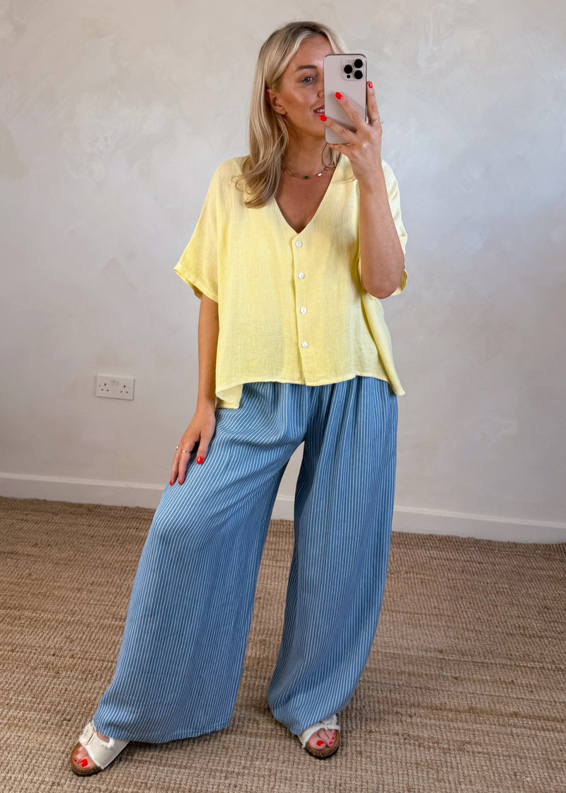 Sylvie linen blend button top - lemon-The Style Attic