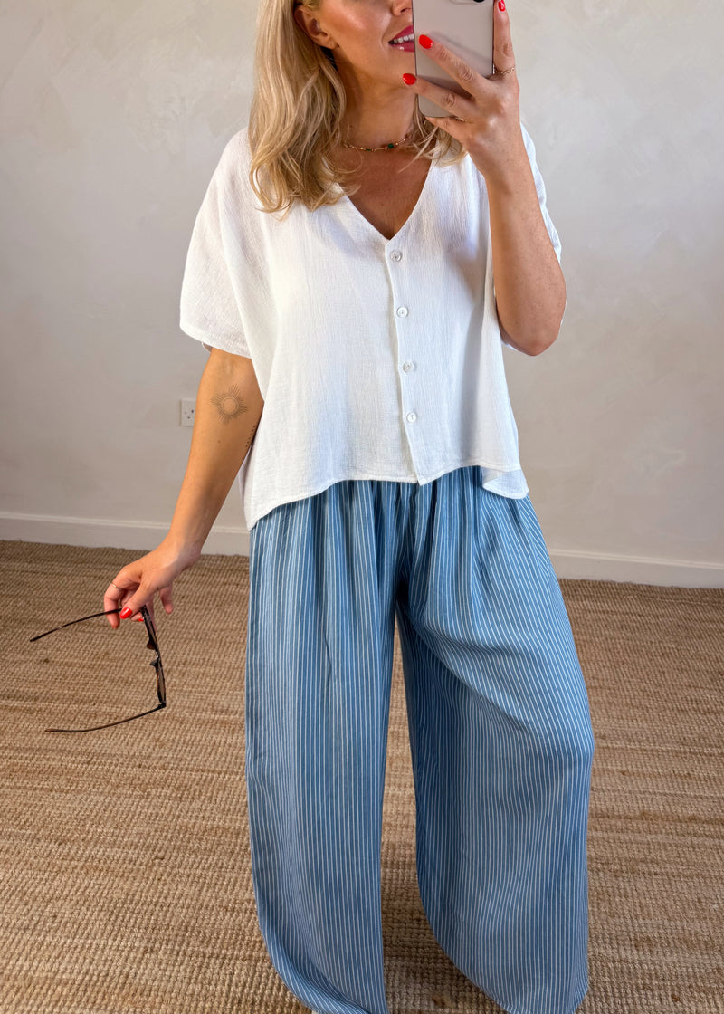 Sylvie linen blend button top - white-The Style Attic
