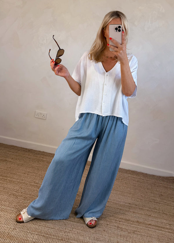 Sylvie linen blend button top - white-The Style Attic