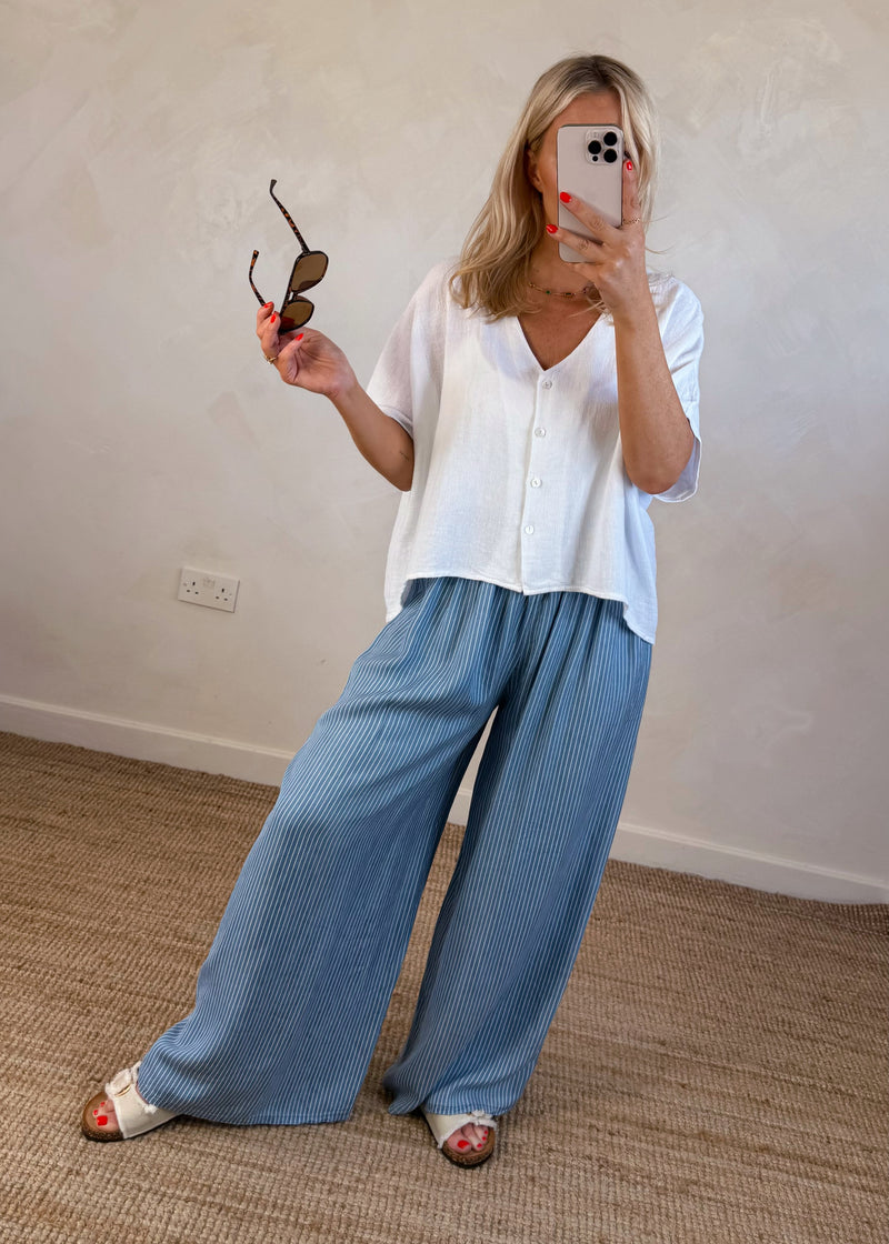 Sylvie linen blend button top - white-The Style Attic