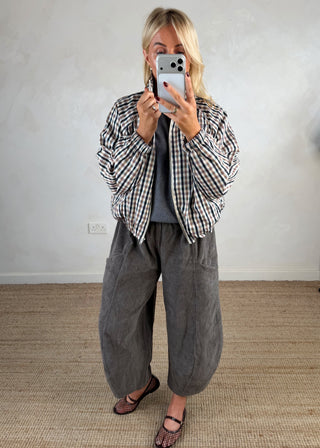 Taliya checked funnel neck jacket-The Style Attic