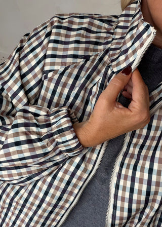 Taliya checked funnel neck jacket-The Style Attic