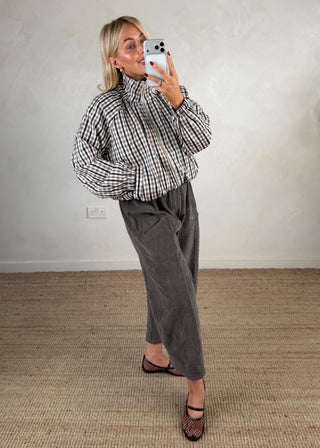 Taliya checked funnel neck jacket-The Style Attic