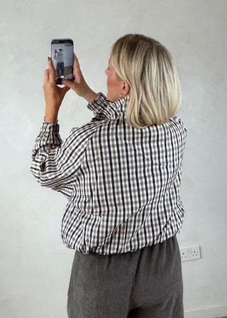Taliya checked funnel neck jacket-The Style Attic