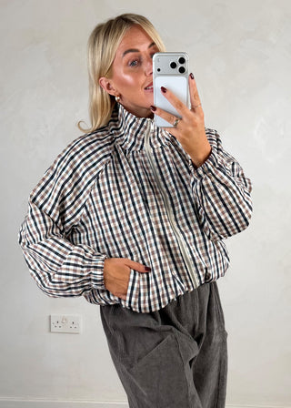 Taliya checked funnel neck jacket-The Style Attic