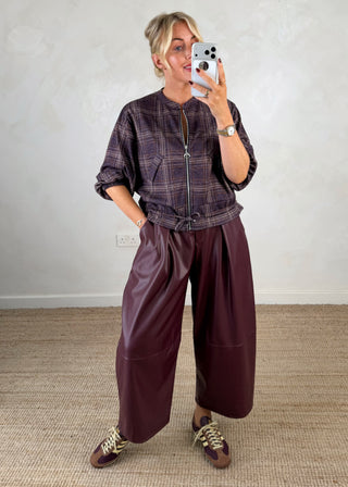 Tartan bomber jacket - Aubergine-The Style Attic
