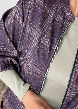 Tartan bomber jacket - Aubergine-The Style Attic