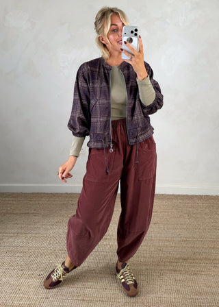 Tartan bomber jacket - Aubergine-The Style Attic