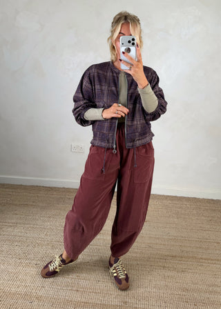 Tartan bomber jacket - Aubergine-The Style Attic