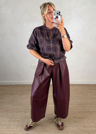 Tartan bomber jacket - Aubergine-The Style Attic