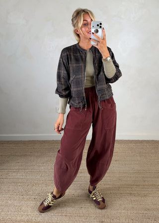 Tartan bomber jacket - Dark chocolate-The Style Attic