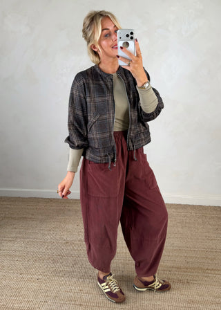 Tartan bomber jacket - Dark chocolate-The Style Attic