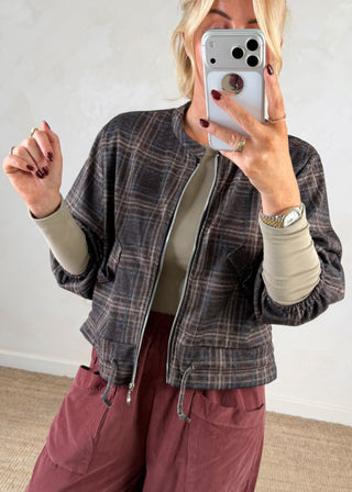 Tartan bomber jacket - Dark chocolate-The Style Attic