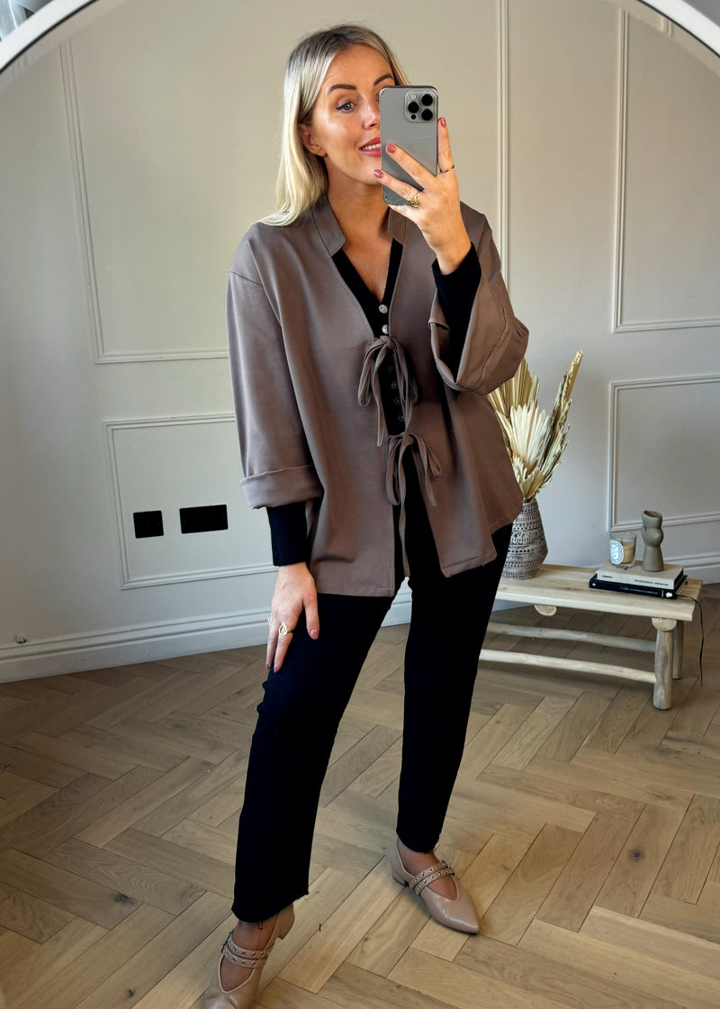 Taylor Tie front Blazer - mocha-The Style Attic