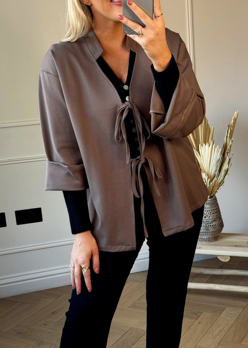 Taylor Tie front Blazer - mocha-The Style Attic