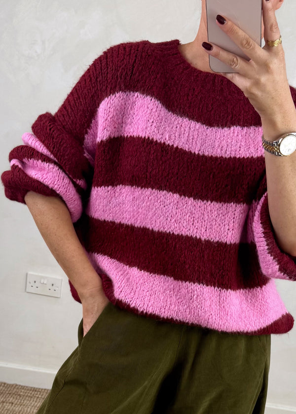 Taylor striped knit - pink/merlot-The Style Attic