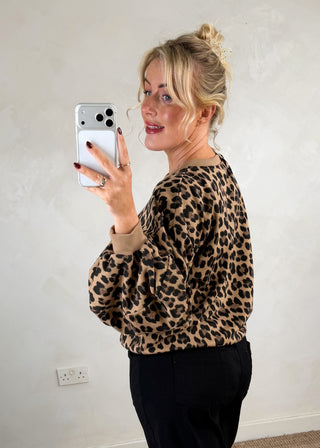 Teddy animal print sweater - Camel-The Style Attic